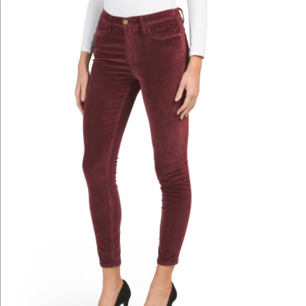 FRAME five pocket high rise solid stretch velvet skinny pants